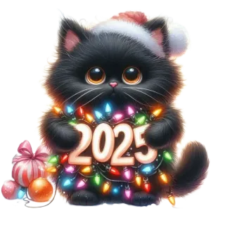 🐱 2025 แมว, ลูกแมว, คริสต์มาส, ปีใหม่, 2025, รื่นเริง, วันหยุด, น่ารัก whatsapp sticker