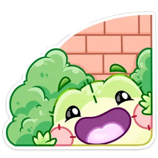 👋 Kreskówka, Słodkie, Postać, Krzak, Ściana, Kawaii telegram sticker