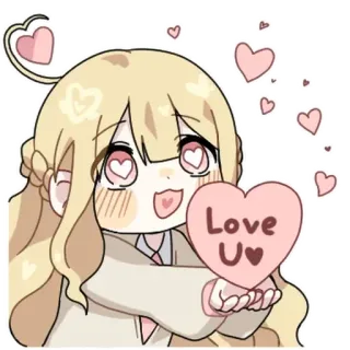 💬 Love U amor, lindo, corazones, anime, chica, dibujos animados, dulce, cariño whatsapp sticker