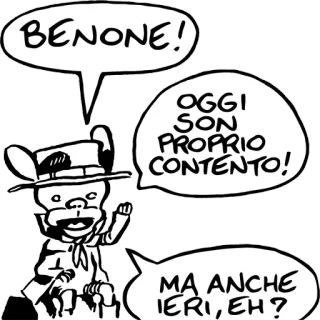 👍 BENONE!
OGGI SON PROPRIO CONTENTO!
MA ANCHE IERI, EH? Cómic, Dibujos animados, Italiano, Perro, Bocadillo, Feliz telegram sticker