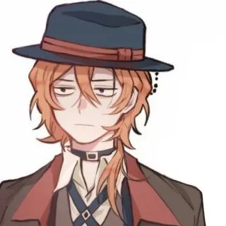 😕 Chuuya Nakahara Bungou Stray Dogs animé, manga, portrait, chapeau, ras du cou, roux telegram sticker