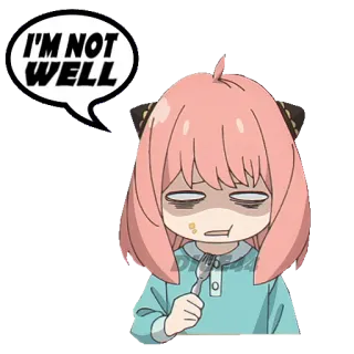 🤕 Anya Forger Spy x Family I'M NOT WELL Anime, Cartoon, Krank, Unwohl, Erschöpft, Lustig telegram sticker