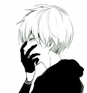 ♥️ Anime, Chico, Manga, Guantes, Monocromo telegram sticker