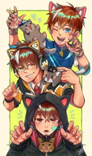 🐱 anime, gato, orejas, chico, sonriendo, dibujos animados telegram sticker