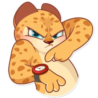 😠 macan tutul, kucing, hewan, jam tangan, menunggu, waktu, stiker telegram sticker