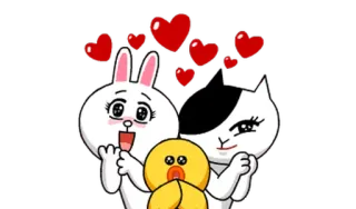 😍 любовь, кролик, кот, утка, мультфильм, сердечки whatsapp sticker