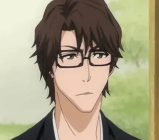 😒 Sosuke Aizen Bleach anime, glasses, character, male, brown hair telegram sticker