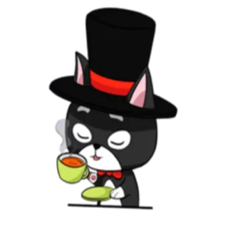 ☕️ gato, desenho animado, chapéu, chá, fofo, animal telegram sticker