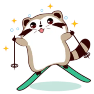 ⛷ mapache, esquí, invierno, deportes, animal, lindo, nieve whatsapp sticker