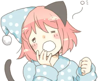 😴 Anime, Kawaii, Mignon, Endormi, Bâillement, Oreilles de chat, Pyjama telegram sticker