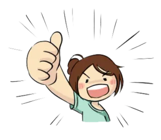 👍 pollice in su, approvazione, positivo, cartone animato, illustrazione, ragazza whatsapp sticker