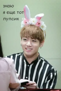 😊 знаю я еще тот пупсик kpop, bunny ears, flowers, person, smile telegram sticker