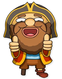 👍 โจรสลัด, การ์ตูน, ยกนิ้ว, เครา, ขาเดียว, เป็นมิตร whatsapp sticker