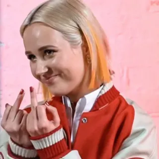 🖕 Stinkefinger, Beleidigung, Frau, blonde Haare, Jacke telegram sticker