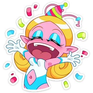 🥳 celebración, fiesta, confeti, dibujos animados, feliz telegram sticker