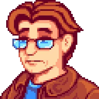 😟 Harvey Stardew Valley Stardew Valley, Harvey, Pixel art, Personaje de videojuego, Doctor, Gafas telegram sticker