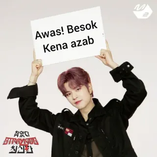 🤞 Awas! Besok Kena azab k-pop, мем, знак, straykids whatsapp sticker