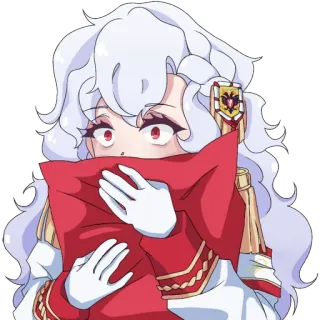 😨 アニメ, 白髪, 赤い目, 制服, 枕, 赤面 telegram sticker