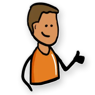 👍 Cartoon, Strichmännchen, Daumen hoch, Figur, Illustration, orangefarbenes Hemd telegram sticker