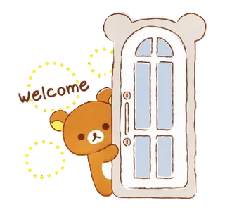 🐻 Rilakkuma welcome beruang, kawaii, imut, salam, pintu, hewan, kartun telegram sticker