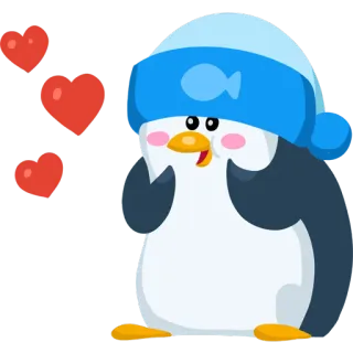 😍 pinguino, amore, cuori, cartone animato, carino, animale whatsapp sticker