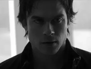 🎭 Damon Salvatore The Vampire Diaries Ian Somerhalder, vampire, tv show, fan art, black and white telegram sticker