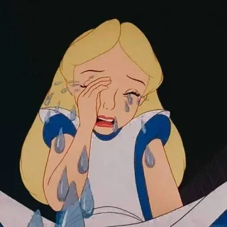 😭 Alice Alice in Wonderland ร้องไห้, เศร้า, น้ำตา, อลิส, ดินแดนมหัศจรรย์, ดิสนีย์ telegram sticker