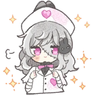 🙂 anime, enfermera, lindo, conejo, brillo, dibujo, pegatina telegram sticker