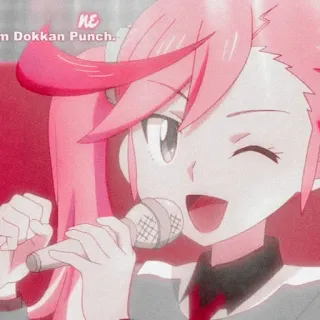 🌸 NE anime, girl, pink hair, microphone, singing, cute, cartoon telegram sticker