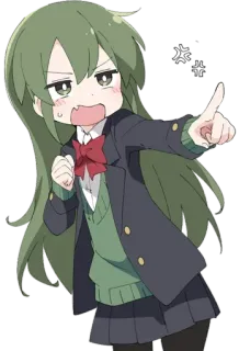 😂 anime, gadis, marah, menunjuk, seragam sekolah telegram sticker