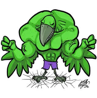 💪 птица, мускулистый, мультфильм, ворон, смешной telegram sticker