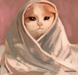 🌟 @undramaticdoo gato, triste, lágrimas, manta, lindo, animal, ilustración telegram sticker