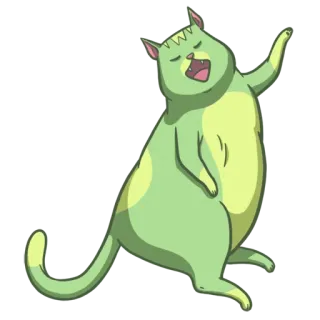 🎤 cat, cartoon, animal, green, yawning telegram sticker