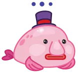 😐 blobfish, hat, pink, animal, cartoon telegram sticker
