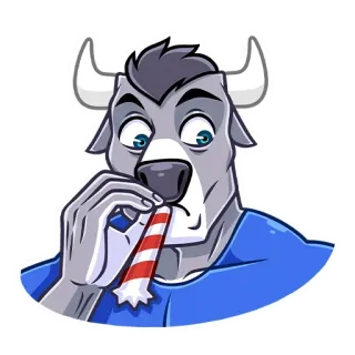 🤨 의인화, 황소, 파티용 나팔, 만화, 스티커, 축하 telegram sticker