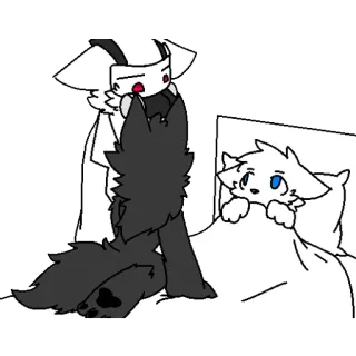 🖤 gato branco, lobo negro, cama, desenho animado, animação telegram sticker