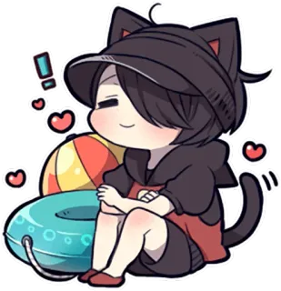 🏖 Katze, Neko, Kawaii, Anime, Manga, Chibi, Süß, Schwimmen, Strand whatsapp sticker