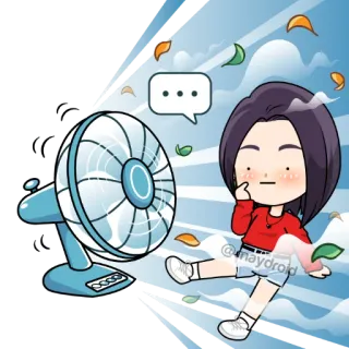 😶 fan, cartoon, wind, person, cool, kawaii telegram sticker