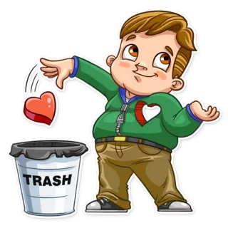 🖤 TRASH lixo, coração, lixão, lata de lixo, rejeitado, menino, desenho animado telegram sticker
