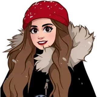 😁 dibujos animados, mujer, invierno, sombrero, nieve, retrato telegram sticker