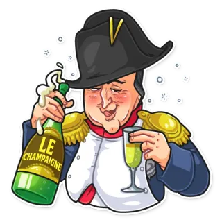 🥴 Napoleon Bonaparte LE CHAMPAGNE Napoleão, Champanhe, Álcool, Bebida, Desenho animado, Figura histórica telegram sticker