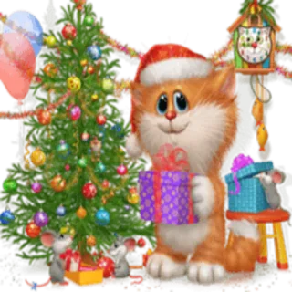 🎄 gato, natal, presente, rato, árvore, feriados, fofo whatsapp sticker