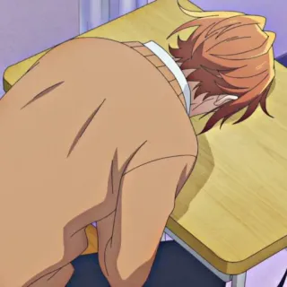 🤒 Anime, Étudiant, Sommeil, Fatigué, Bureau, École telegram sticker