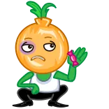 🍬 oignon, oeil au beurre noir, dessin animé, légume, personnage, bleu, en colère whatsapp sticker