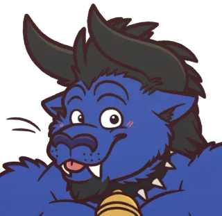 😛 Furry, Antropomorf, Dier, Cartoon, Blauw, Halsband, Bel telegram sticker