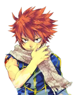 😑 Natsu Dragneel Fairy Tail アニメ, マンガ, ナツ・ドラグニル, フェアリーテイル, 火, マフラー, キャラクター, ファンアート whatsapp sticker