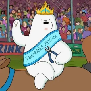 👑 Ice Bear We Bare Bears HONORABLE MENTION Ice Bear, Мы обычные медведи, белый медведь, награда, корона, мультфильм whatsapp sticker