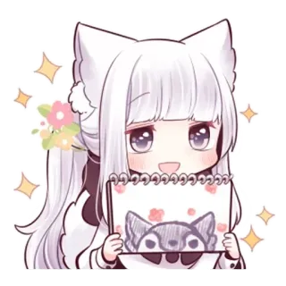 👩‍🎨 chica anime, chibi, orejas de gato, lindo, brillo, dibujo, lobo, kawaii telegram sticker