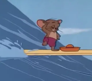 🏄‍♂️ Jerry Tom and Jerry cartoon, mouse, Jerry, surfing, ocean, beach telegram sticker