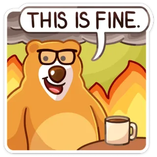 👍 THIS IS FINE. มีม, หมา, ไฟ, ไม่เป็นไร, กาแฟ, สงบ telegram sticker